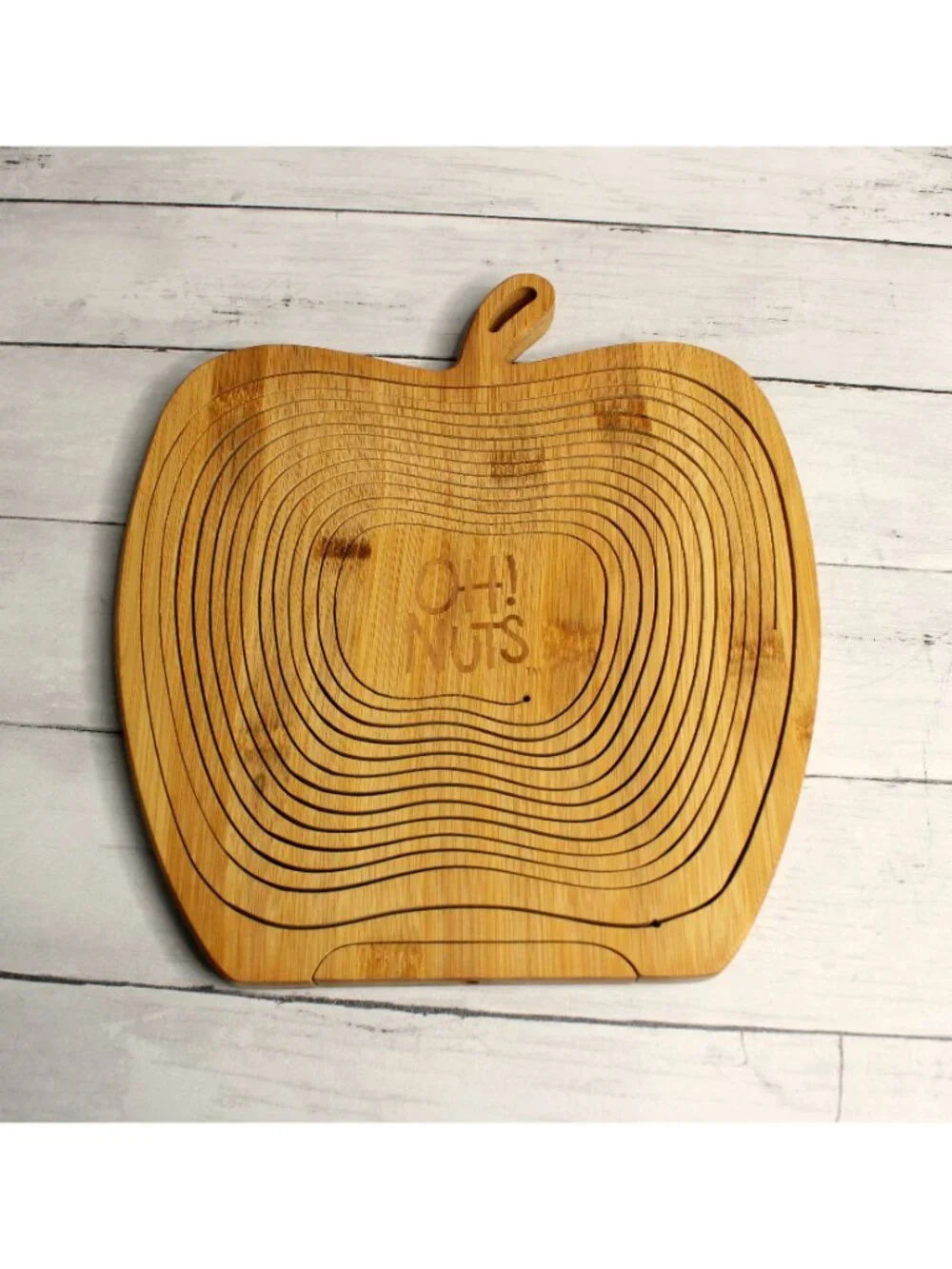 Oh Nuts! Wooden Apple Basket Fruit Bowl Collapsible